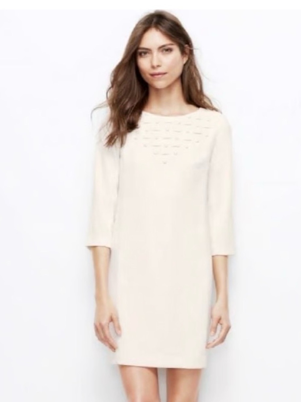 Ann Taylor Cream Shift Dress with Jeweled Yoke